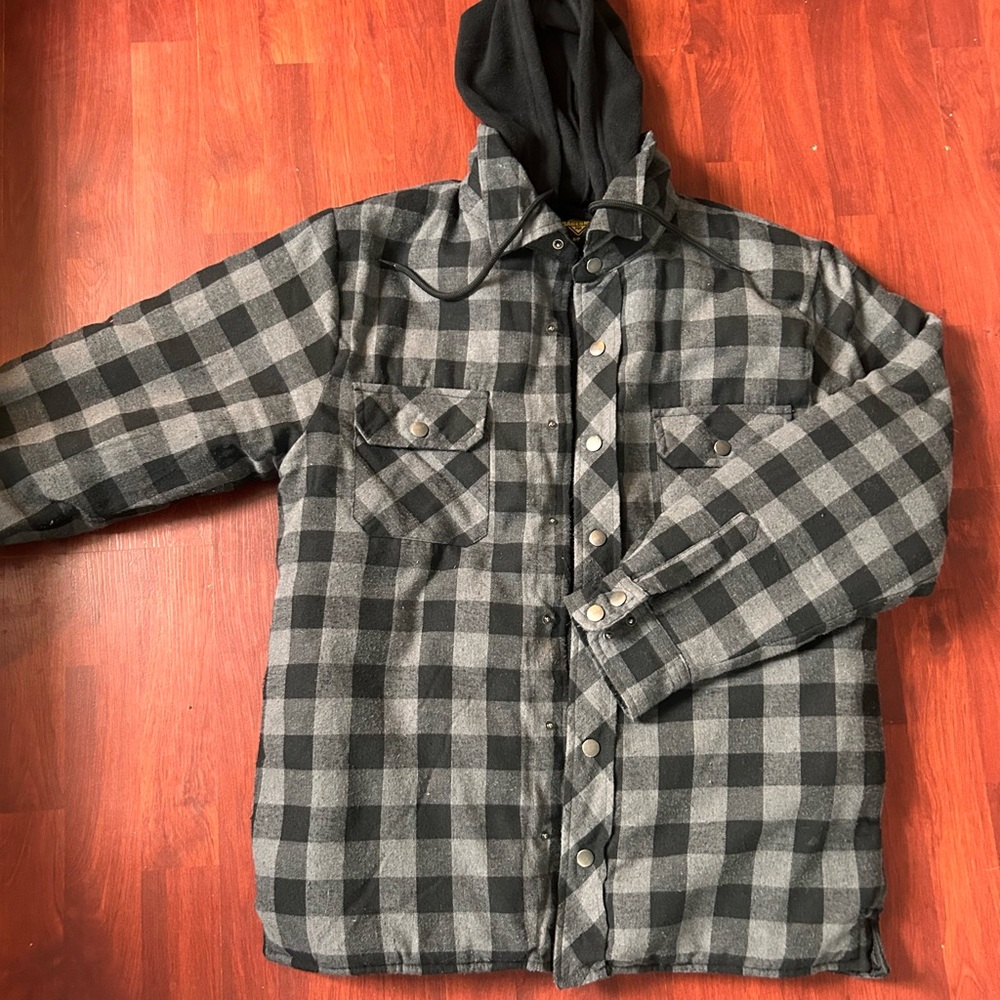 Men's Black and Gray Checkered Work Jacket